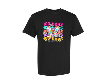brand:Comfort Colors|color:Black|Teacher Coquette Pencil Bow Colorful Graphic T-Shirt