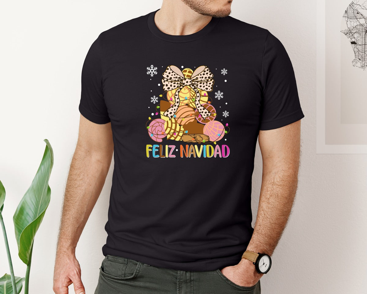 brand:Bella Canvas|color:Black|Feliz Navidad Mexican Christmas Graphic T-Shirt