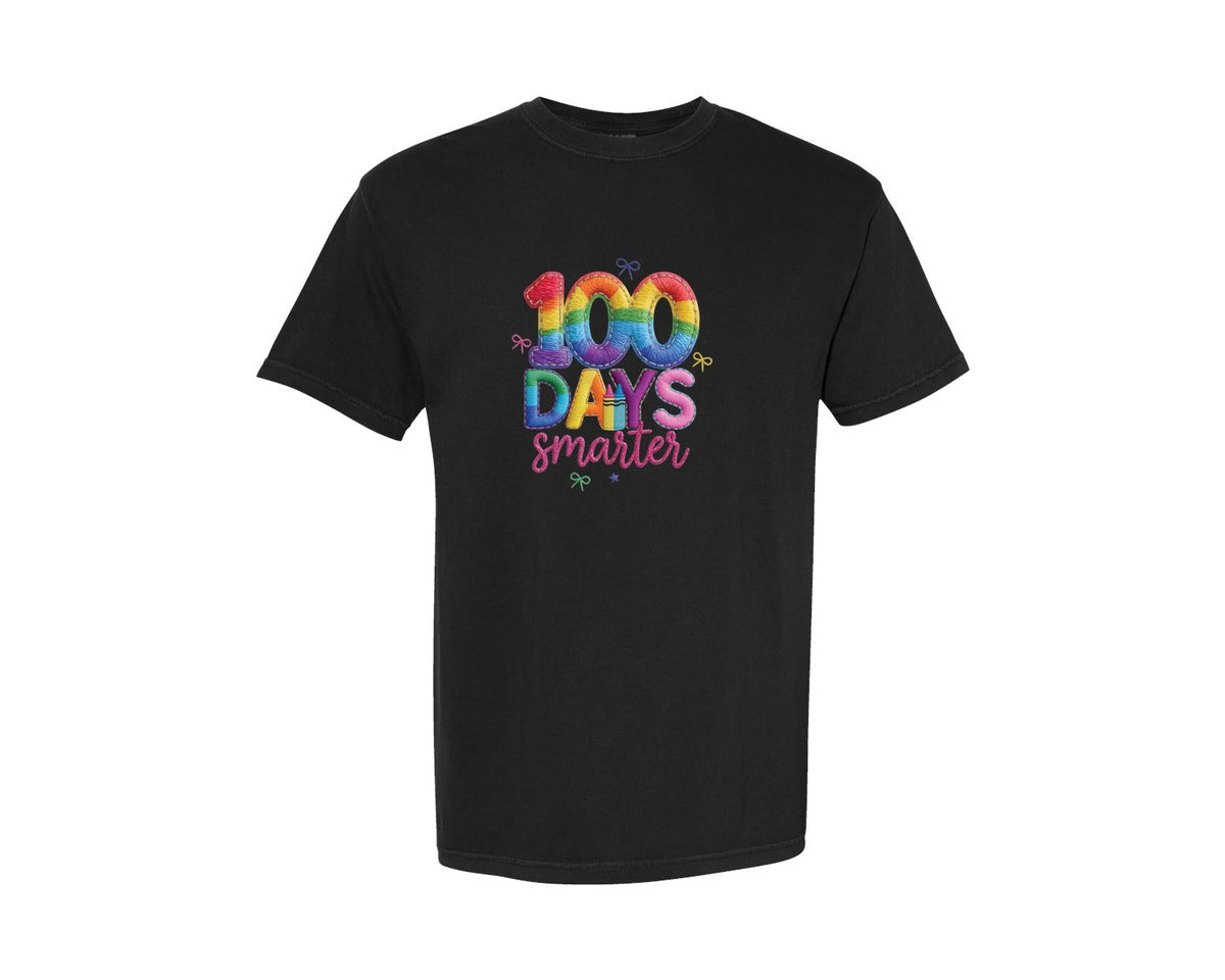 brand:Comfort Colors|color:Black|Fax Yarn 100 Days Of School Coquette Graphic T-Shirt