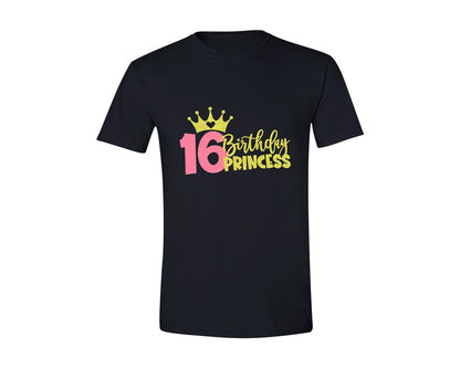brand:Generic|color:Black|Sixteenth Birthday Princess Graphic T-Shirt