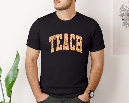 brand:Bella Canvas|color:Black|Fall Teacher Retro Teach Fall Cozy Graphic T-Shirt