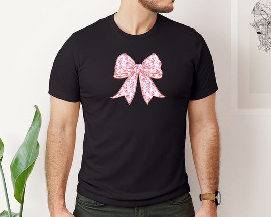 Pink Floral Toile Coquette Bow Graphic T-Shirt