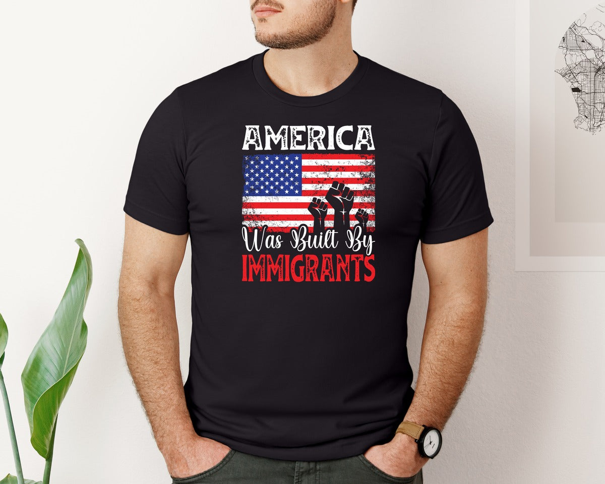 brand:Bella Canvas|color:Black|America Was Built By Immigrants 3 Graphic T-Shirt