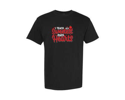 brand:Comfort Colors|color:Black|Sweetest Little Hearts Valentine Teacher Graphic T-Shirt