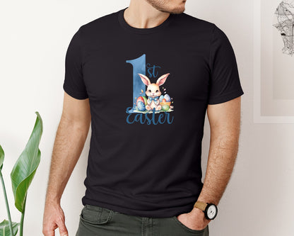 brand:Bella Canvas|color:Black|Blue 1St Easter Bunny Easter Graphic T-Shirt