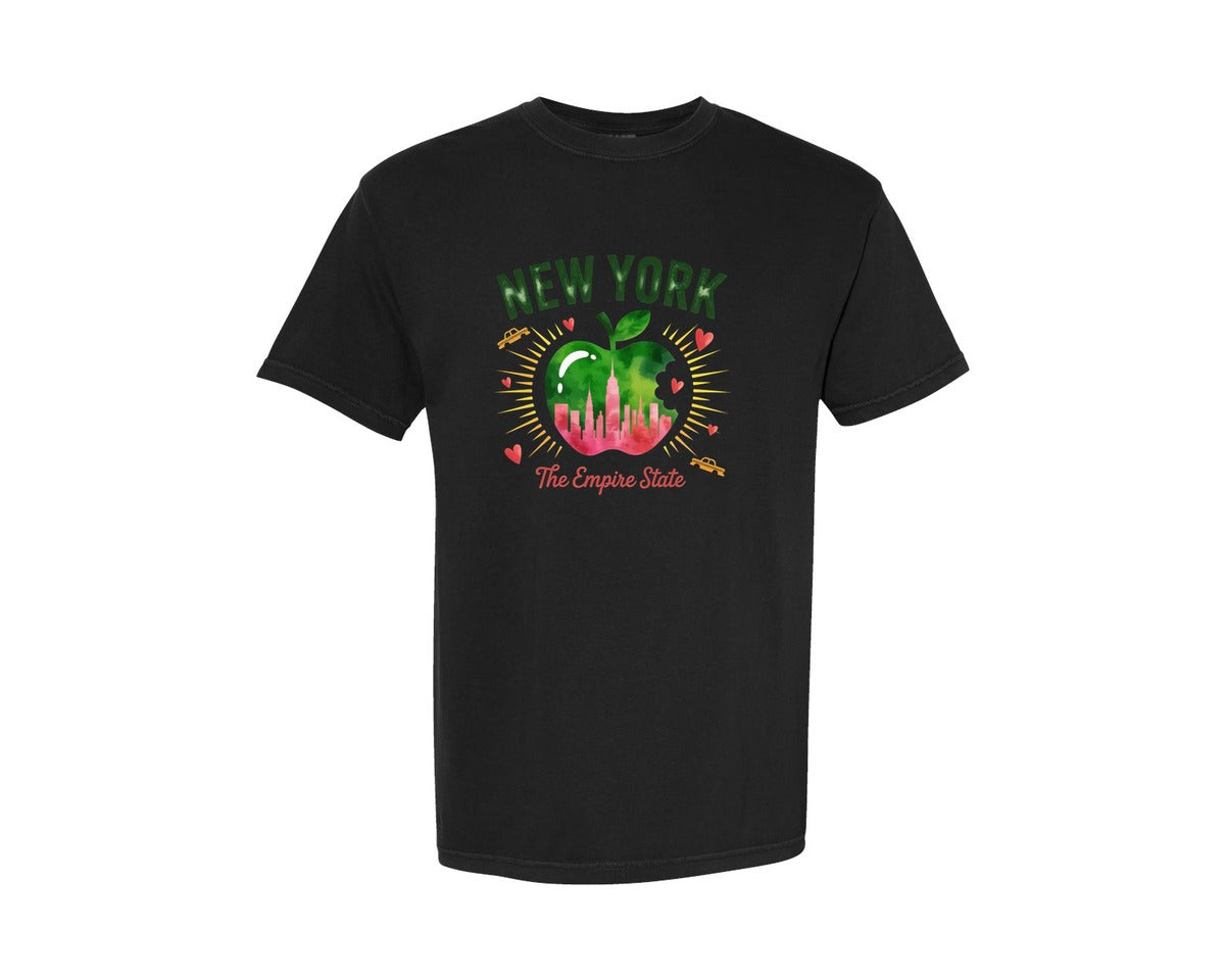 brand:Comfort Colors|color:Black|New York The Empire State Apple Graphic T-Shirt