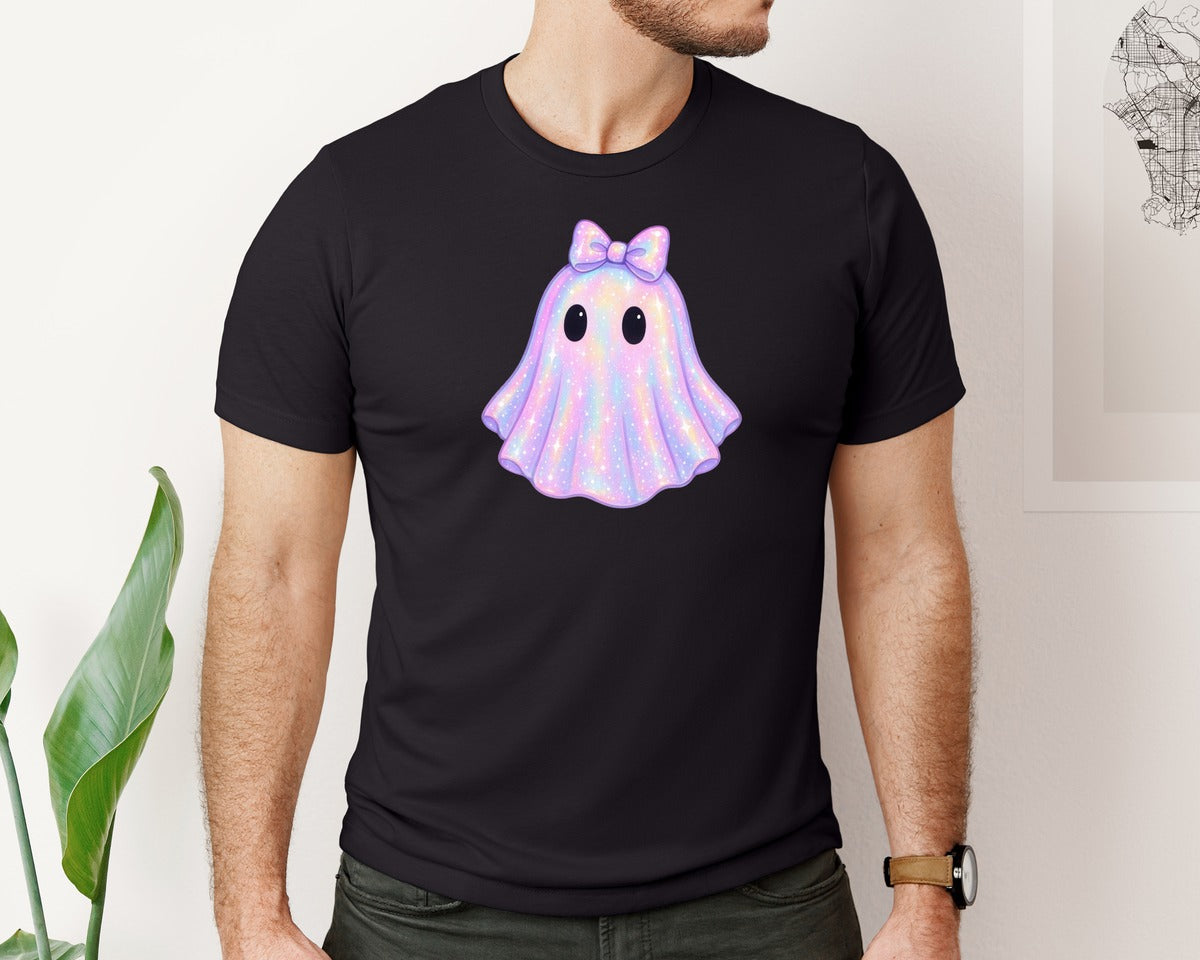 brand:Bella Canvas|color:Black|Retro Disco Iridescent Ghost Spooky 2 Graphic T-Shirt