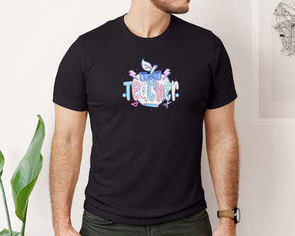 brand:Bella Canvas|color:Black|Girly Teacher Apple Teacher Graphic T-Shirt