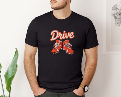 brand:Bella Canvas|color:Black|Drive Football Cleats Faux Embroidery Graphic T-Shirt