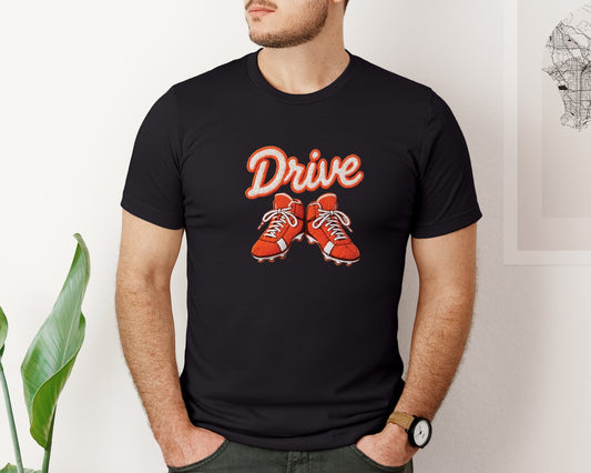 Drive Football Cleats Faux Embroidery Graphic T-Shirt