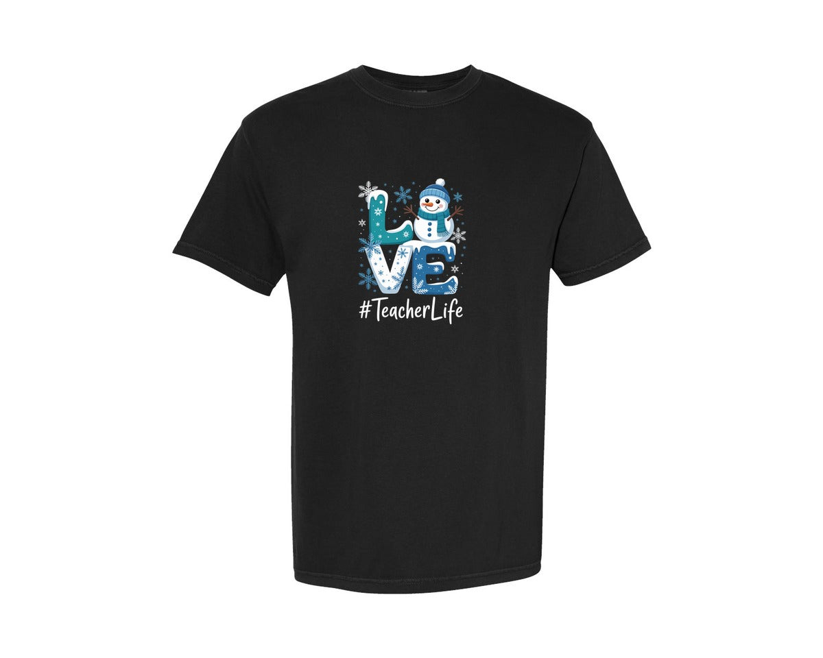 brand:Comfort Colors|color:Black|Love Teacher Life Snowman Cute Win Graphic T-Shirt