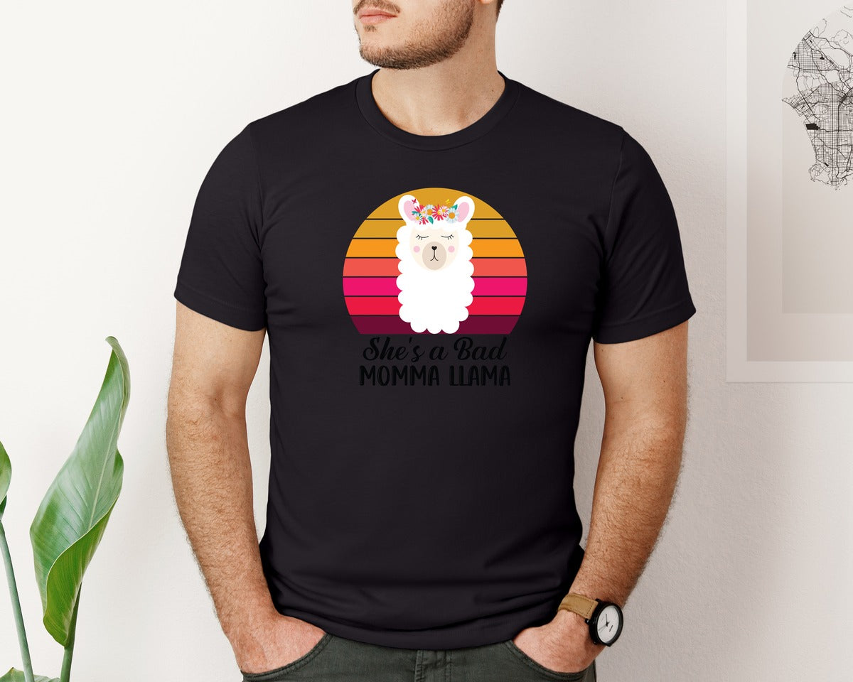 brand:Bella Canvas|color:Black|Shes A Bad Momma Llama Retro T Shirt Graphic T-Shirt
