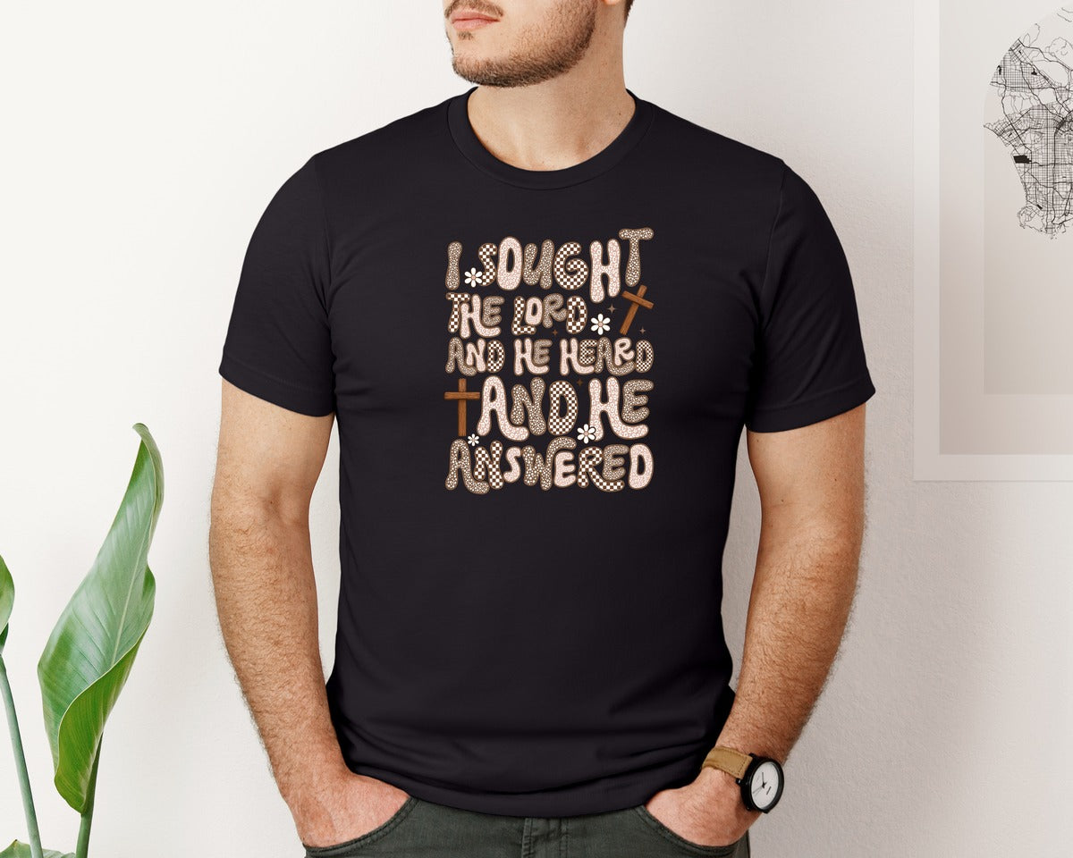 brand:Bella Canvas|color:Black|I Sought The Lord And He Heard Christia Graphic T-Shirt