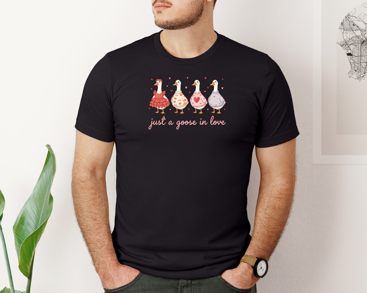 brand:Bella Canvas|color:Black|Cute Valentine Goose 3 Graphic T-Shirt