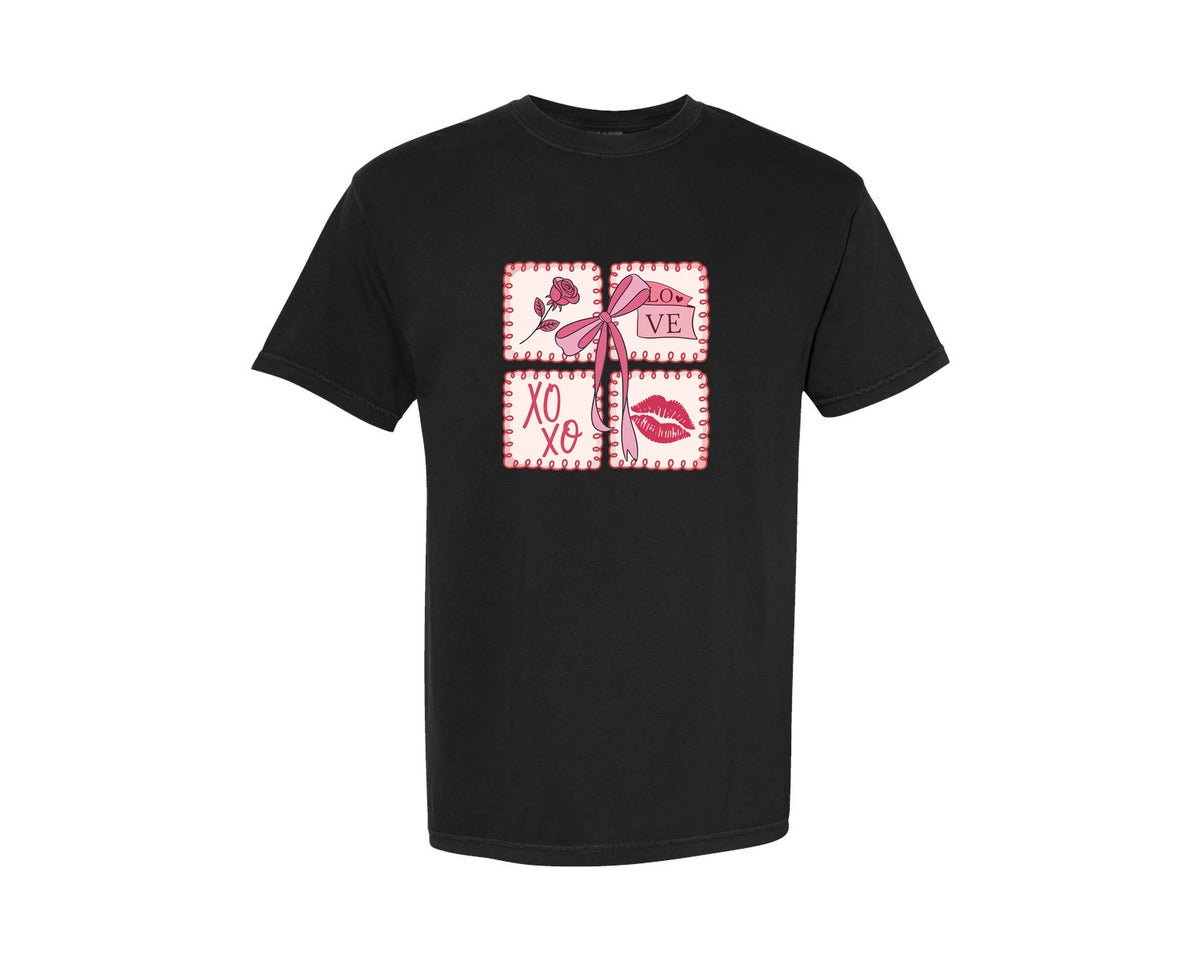 brand:Comfort Colors|color:Black|Valentines Day Xoxo Valentine Rose Graphic T-Shirt