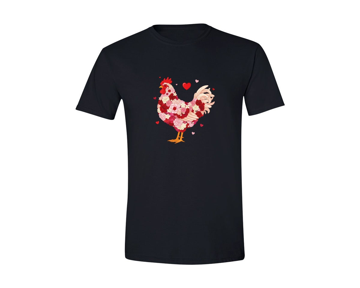 brand:Generic|color:Black|Floral Chicken Valentine 11 Graphic T-Shirt