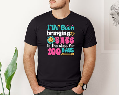 brand:Bella Canvas|color:Black|Girl 100 Days Of School Retro Graphic T-Shirt