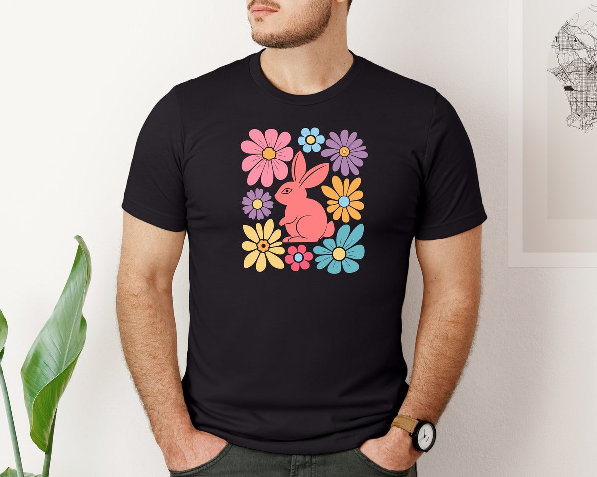 brand:Bella Canvas|color:Black|Happy Easter Bunny Boho Easter 4 Graphic T-Shirt
