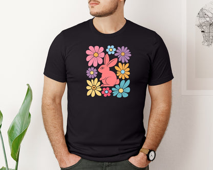 brand:Bella Canvas|color:Black|Happy Easter Bunny Boho Easter 4 Graphic T-Shirt