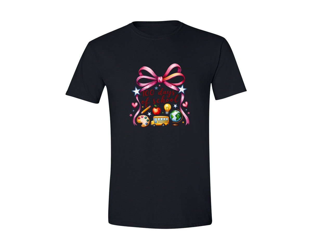 brand:Generic|color:Black|Coquette 100 Days Of School Teacher Graphic T-Shirt