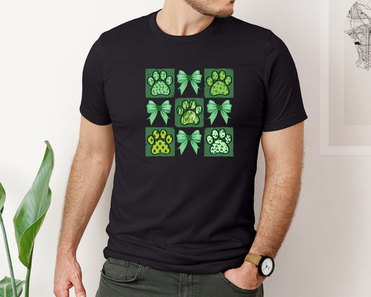 St Patricks Dog Paw Bow Collage Graphic T-Shirt