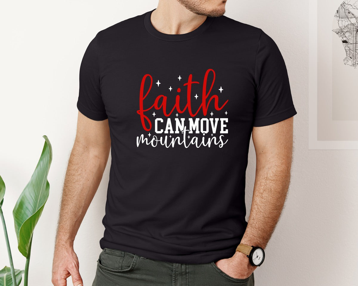 brand:Bella Canvas|color:Black|Faith Can Move Mountains Christian 2 Graphic T-Shirt