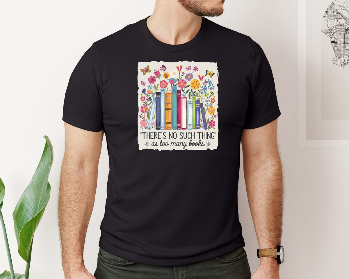 brand:Bella Canvas|color:Black|Book Garden Colorful Floral Stack Graphic T-Shirt