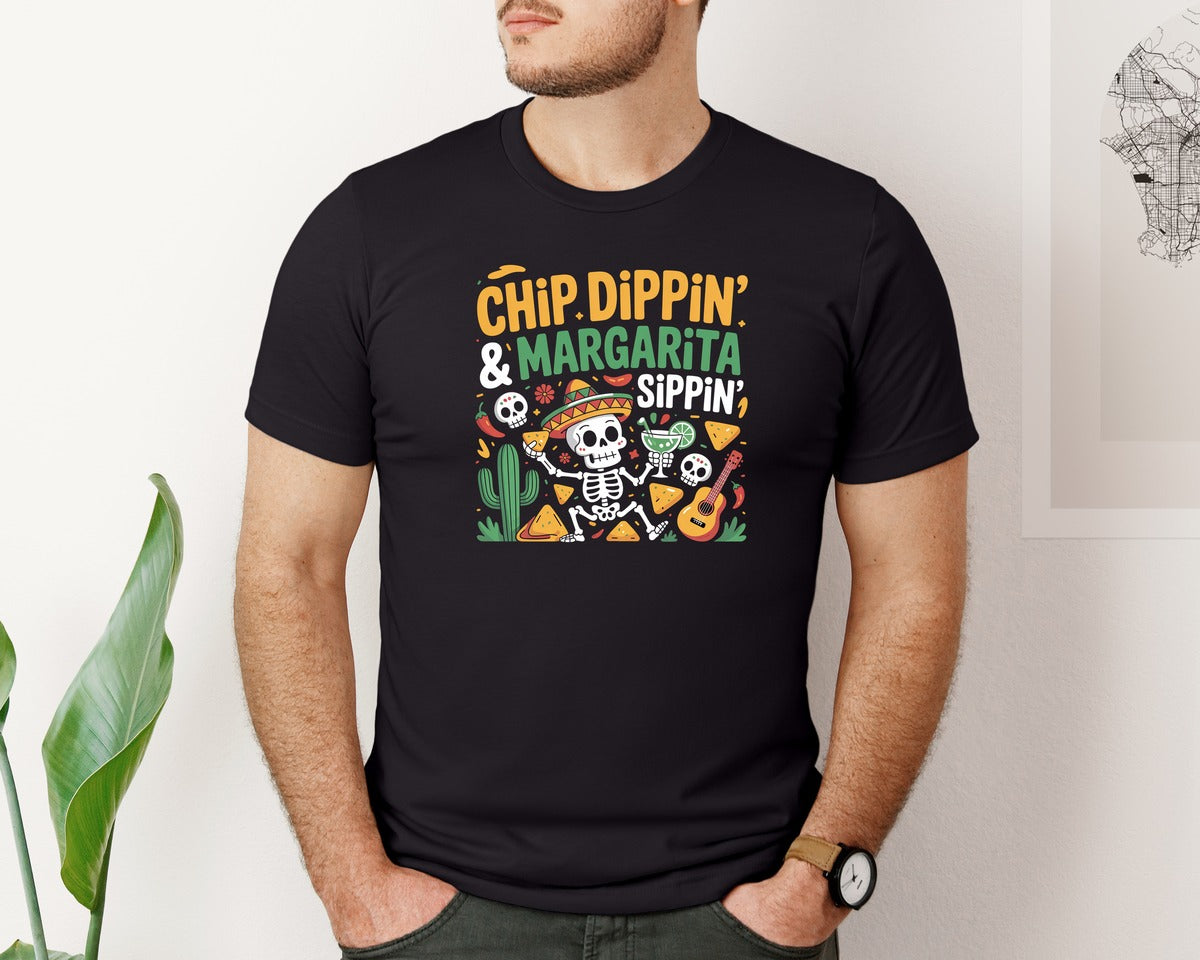brand:Bella Canvas|color:Black|Cinco De Mayo Skeleton Front Back Graphic T-Shirt