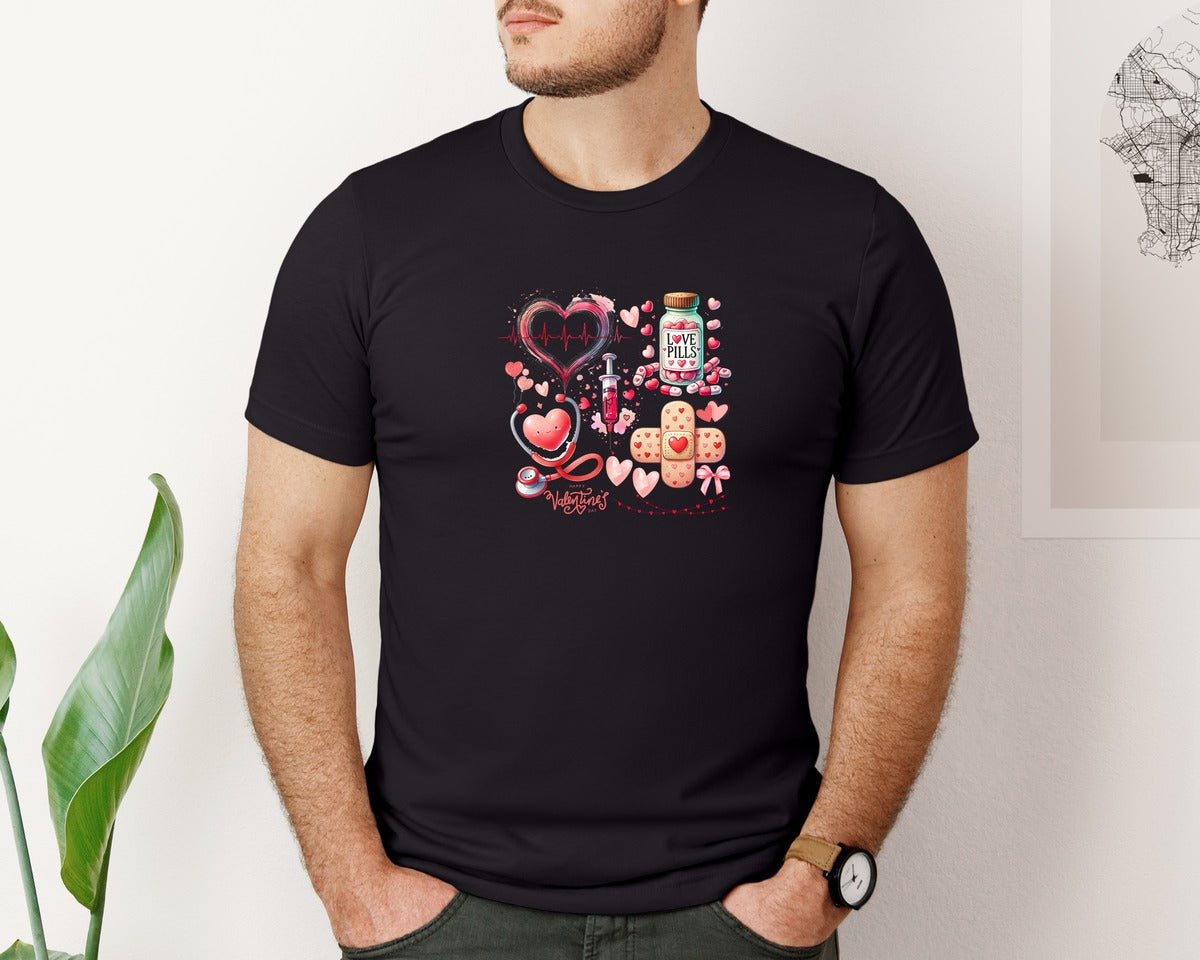 brand:Bella Canvas|color:Black|Happy Valentines Day Nurse Life Graphic T-Shirt
