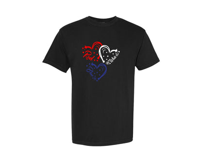 brand:Comfort Colors|color:Black|Red White Blue Heart 4Th Of July Graphic T-Shirt