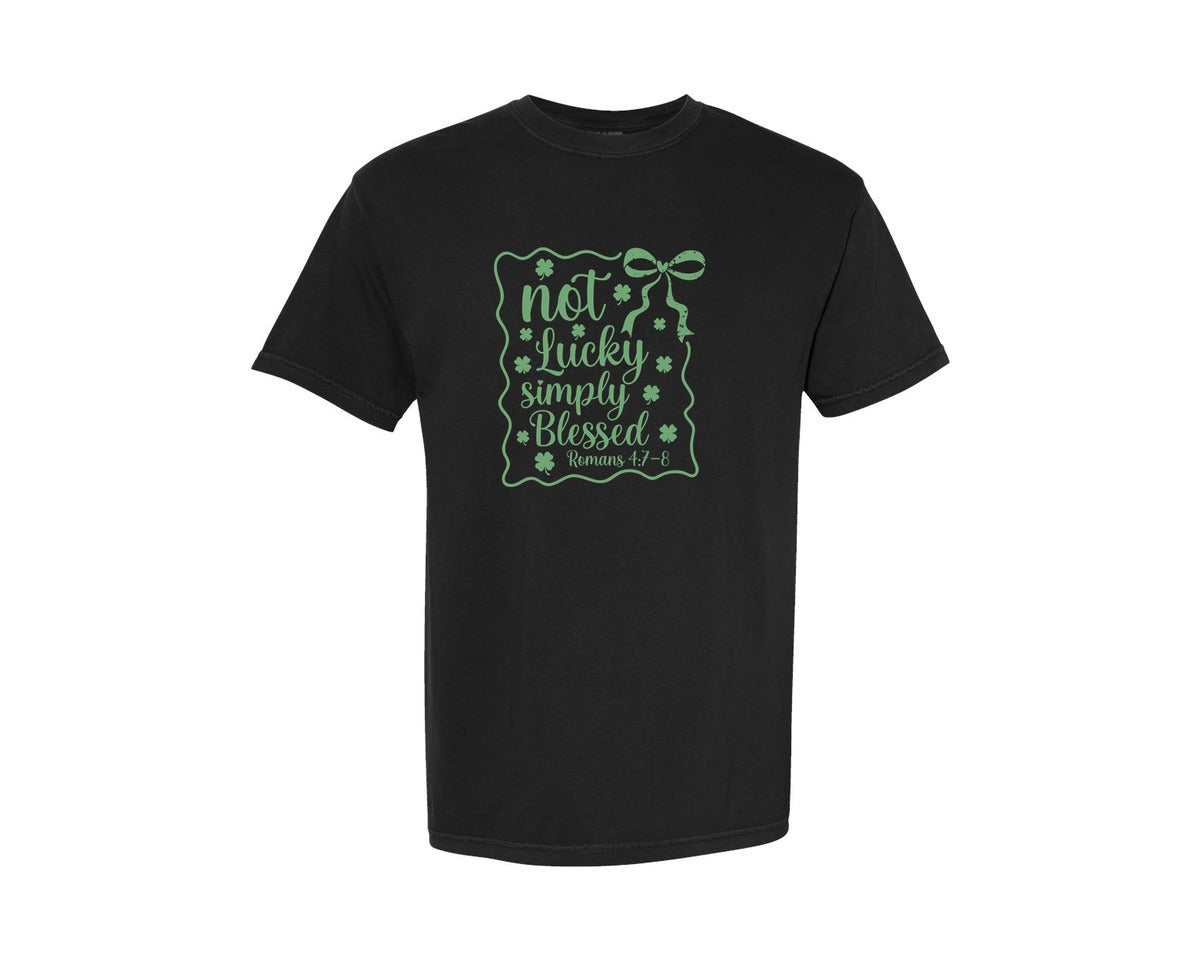 brand:Comfort Colors|color:Black|Not Lucky Simply Blessed Graphic T-Shirt