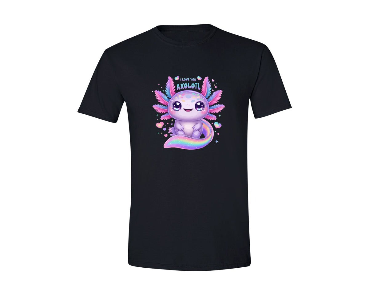 brand:Generic|color:Black|Rainbow Axolotl Cute Pastel Love Graphic T-Shirt