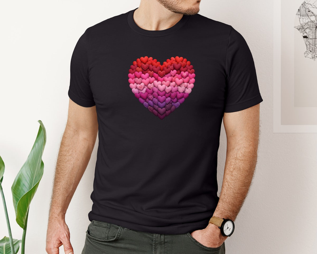 brand:Bella Canvas|color:Black|Faux Yarn Valentines Day Heart 3 Graphic T-Shirt