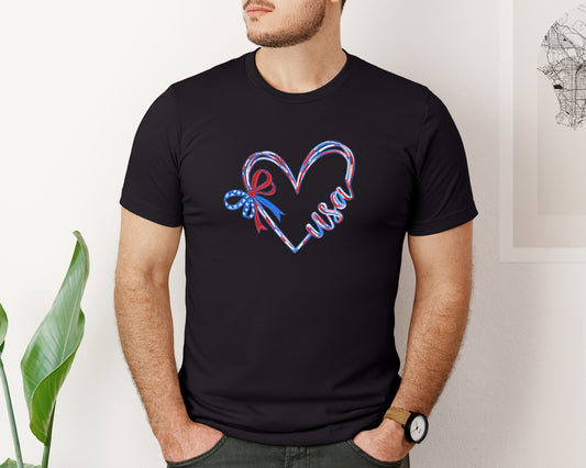 Patriotic Heart Usa With Bow Graphic T-Shirt