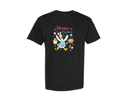 brand:Comfort Colors|color:Black|Happy Easter Duck Bunny Graphic T-Shirt