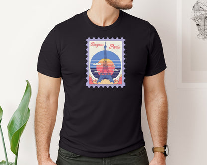 brand:Bella Canvas|color:Black|Paris Trip Retro Travel Stamp Summer Graphic T-Shirt