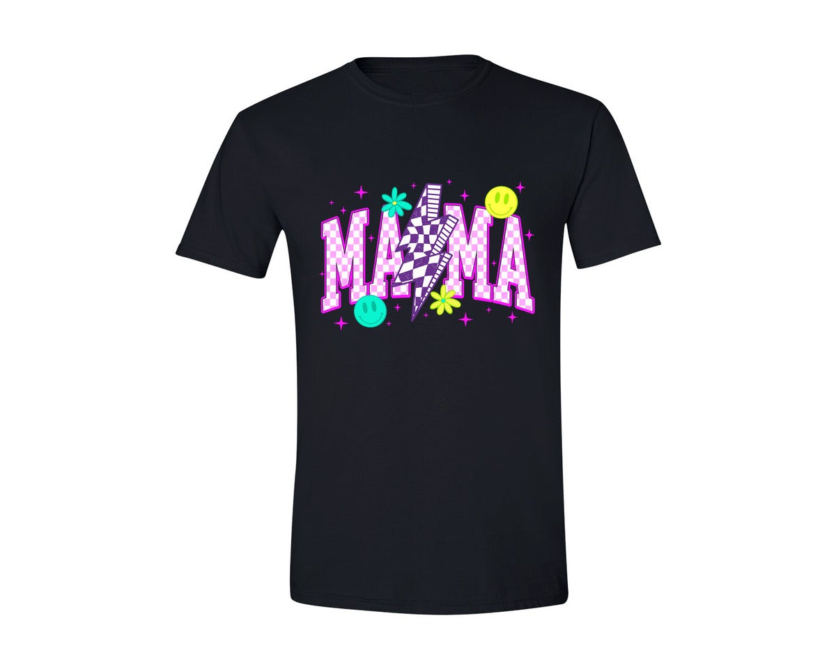 brand:Generic|color:Black|Checkered Mama Pink Lightning Bolt Graphic T-Shirt