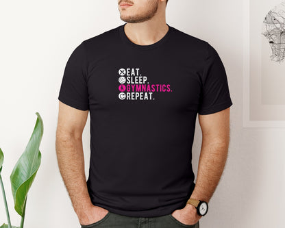 brand:Bella Canvas|color:Black|Eat Sleep Gymnastics Repeat 3 Graphic T-Shirt