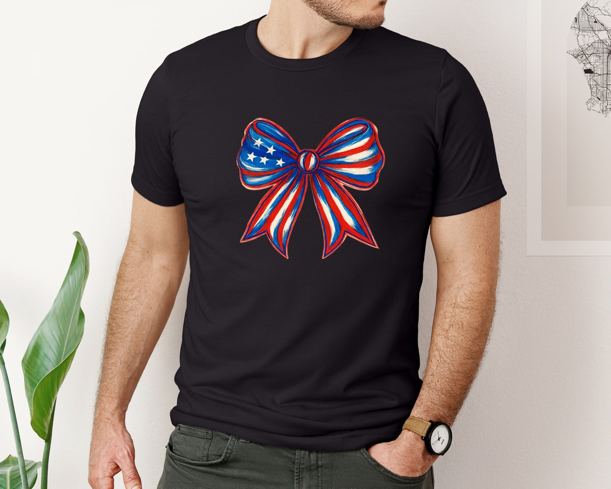 brand:Bella Canvas|color:Black|Brushstock 4Th Of July Coquette Bow Graphic T-Shirt