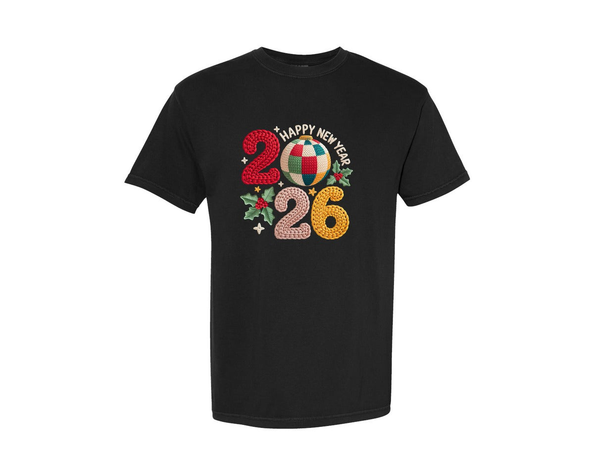 brand:Comfort Colors|color:Black|Happy New Year 2026 New Year Graphic T-Shirt