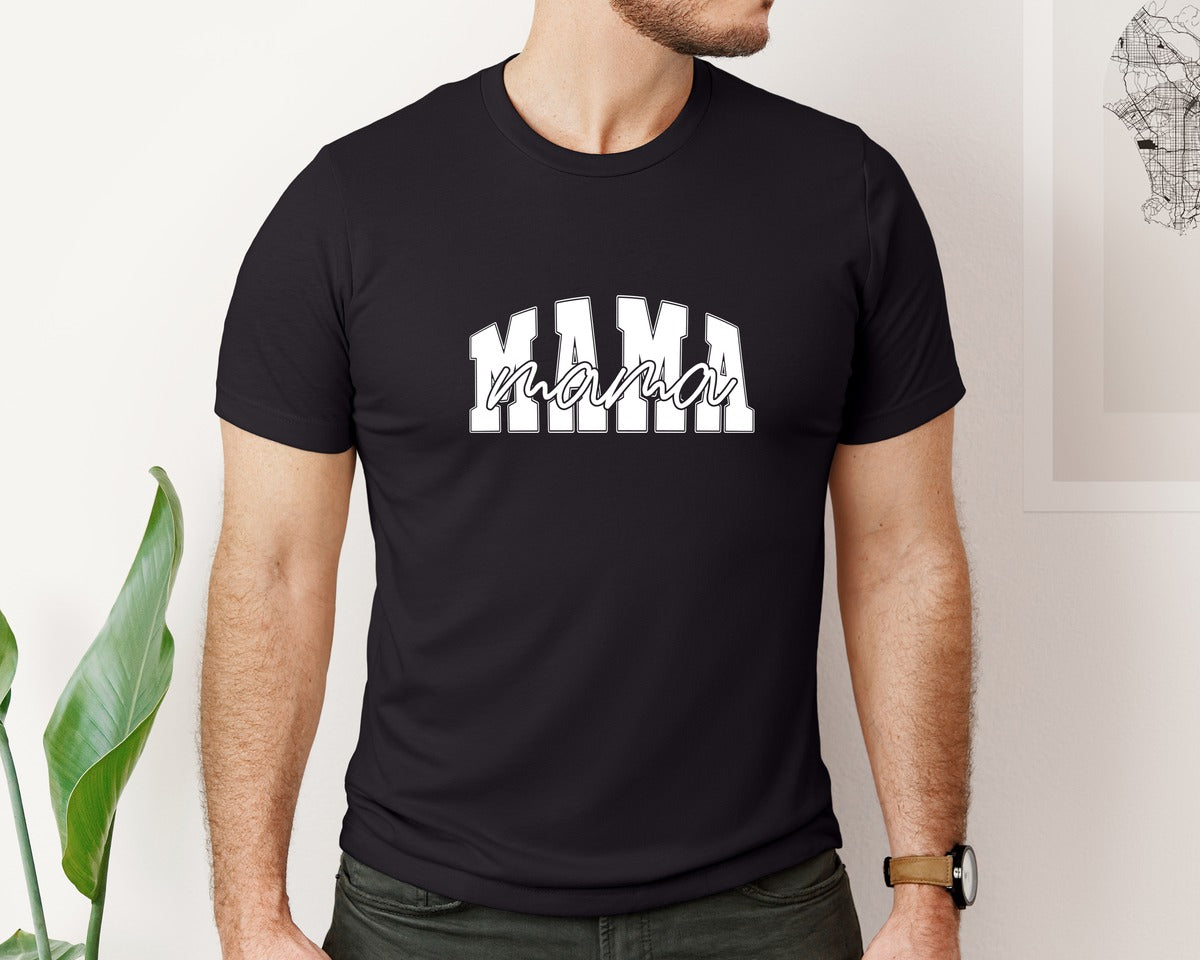 brand:Bella Canvas|color:Black|Retro Mama Design Leopard Checker Graphic T-Shirt