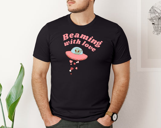 Beaming With Love Ufo Romantic Alien Graphic T-Shirt