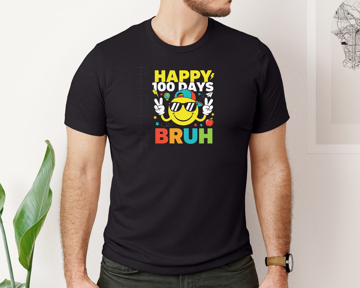 brand:Bella Canvas|color:Black|Happy 100 Days Bruh Graphic T-Shirt