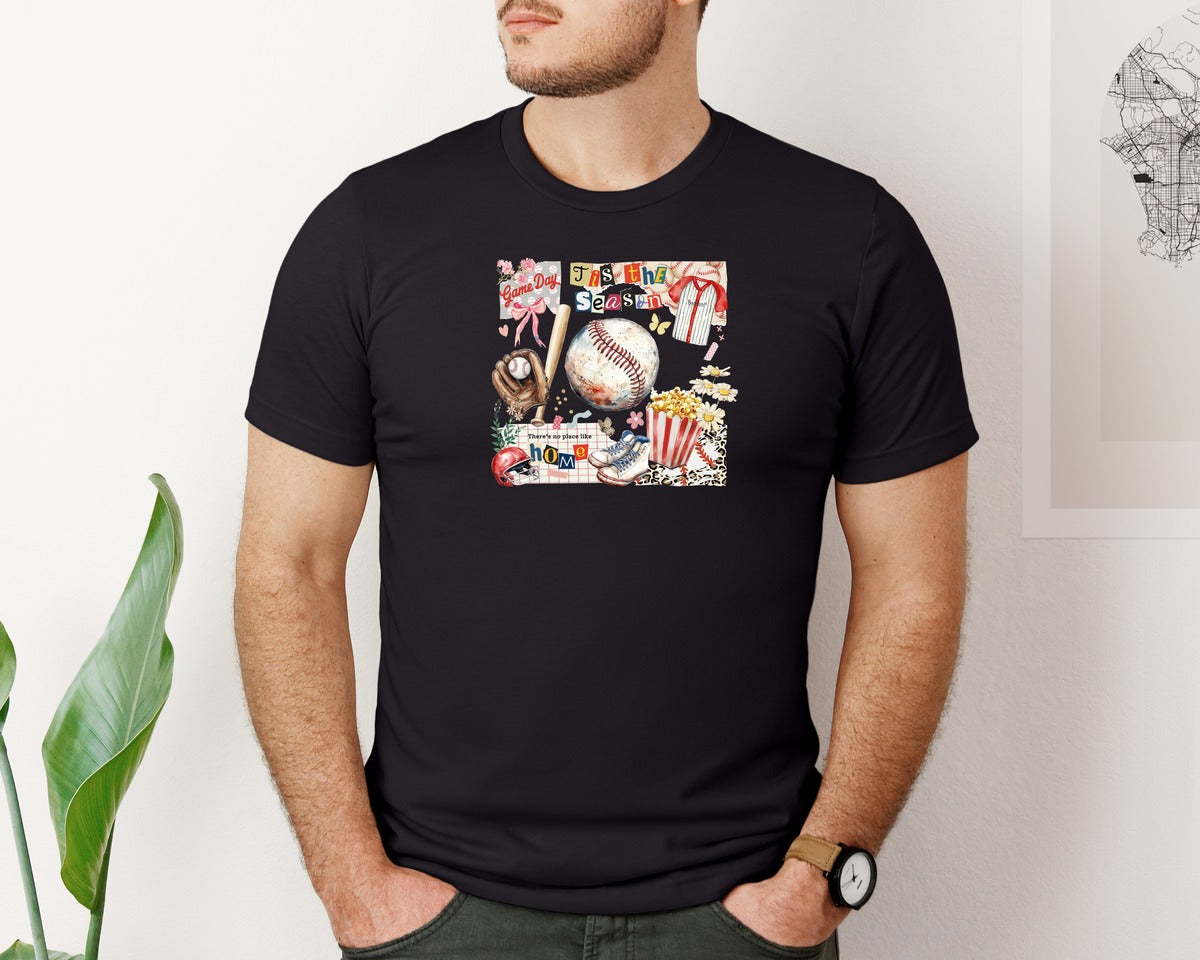 brand:Bella Canvas|color:Black|Retro Baseball Game Day Patchwork Graphic T-Shirt