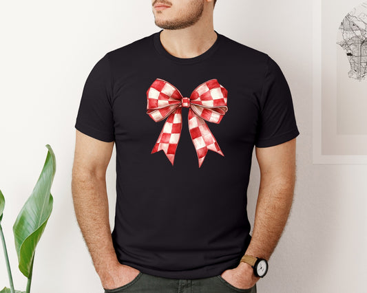 Christmas Checkered Bow Graphic T-Shirt