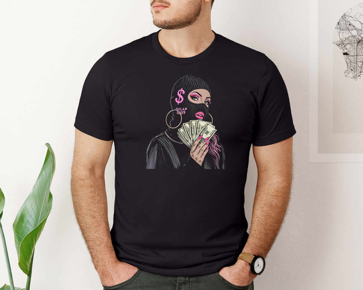 brand:Bella Canvas|color:Black|Dollar Queen Urban Art Graphic T-Shirt