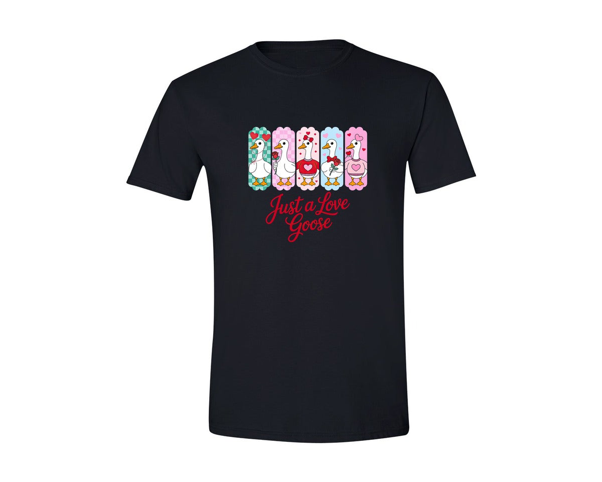 brand:Generic|color:Black|Cute Love Goose Valentine Graphic T-Shirt