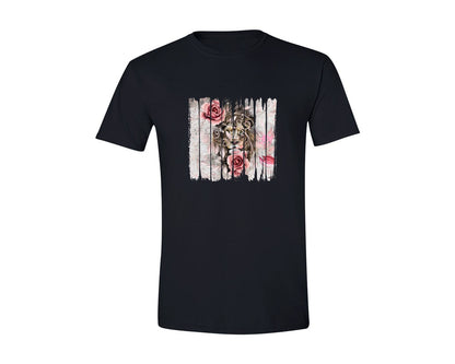 brand:Generic|color:Black|Pink Valentine Lion Rose Brushstroke Graphic T-Shirt