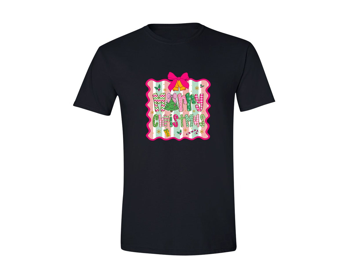 brand:Generic|color:Black|Merry Christmas Cute Pastel Holiday Graphic T-Shirt