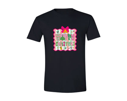 brand:Generic|color:Black|Merry Christmas Cute Pastel Holiday Graphic T-Shirt